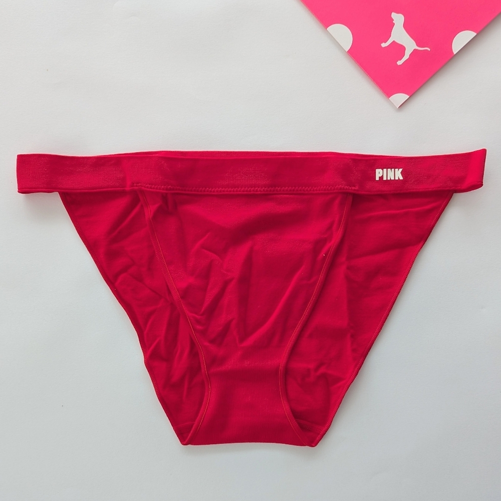 PINK Victoria's Secret Red Logo Seamless High Leg Bikini Panties Medium New Nwt